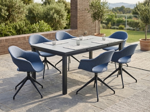 Gartenmöbelset Sister Ria & Nancy, 6 Drehsessel und 1 Ausziehtisch 180-240x100cm