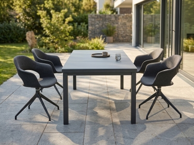Gartenm&ouml;belset Sister Ria & Nancy, 4 Drehsessel und ein Ausziehtisch 180-240x100cm