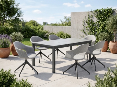 Gartenm&ouml;belset Sister Ria & Nancy, 6 Drehsessel und 1 Ausziehtisch 180-240x100cm