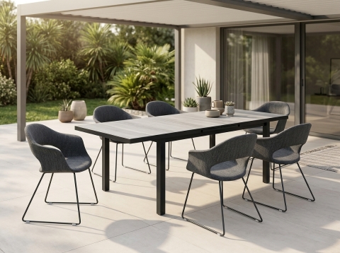 Gartenmöbelset Sister Su & Nancer, 6 Sessel und 1 Ausziehtisch 180-240x100cm