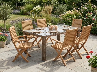 Ocean-Bali Gartenm&ouml;belset, 1 Tisch 170x100cm und 6 Klappsessel