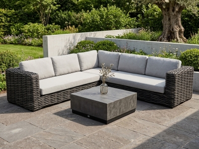 AppleBee Elements XL black wash & Crete Loungeset 260x260cm, inkl. Polster, und Loungetisch 75x75cm