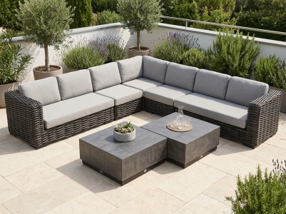 AppleBee Elements XL black wash & Crete Eckloungeset 326x326cm, inkl. Polster und 2 Loungetischen 75x75cm