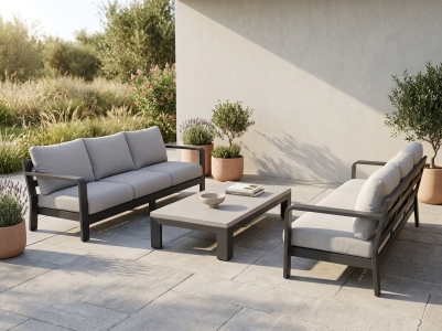 AppleBee Delgado  Lounge-Set, 2 Sofa 228cm mit Polster und 1 Kaffeetisch 130x70x27cm Aluminium anthrazit