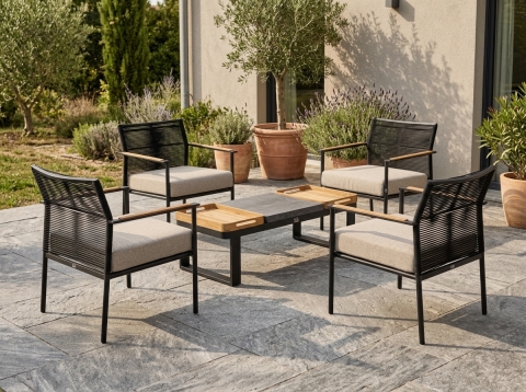AppleBee Jakarta & Mura Loungeset Black inkl. Polster