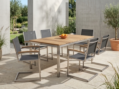 Zebra Naxos-Pontiac Gartenm&ouml;bel-Set, 6 Freischwinger und 1 Tisch 160x90cm aus recyceltem Teakholz