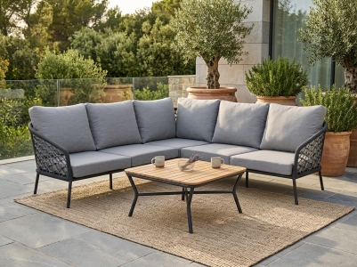 Best Mali Set-3 inkl. 246x246cm inkl.  Polster und 1 Couchtisch aus Teakholz 80x80x39cm
