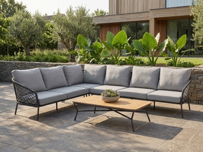 Best Mali Set-4 inkl. Polster, 246x323cm inkl. Couchtisch aus Teakholz 140x80x39cm