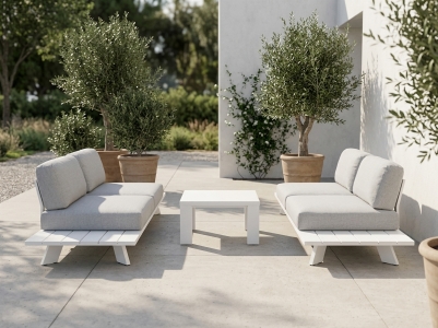 Omnia & Titan Loungeset Aluminium wei&szlig; ink. Couchtisch