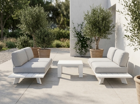 Omnia & Titan Loungeset Aluminium wei&szlig; ink. Couchtisch
