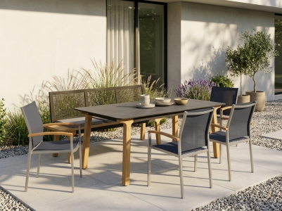Zebra Lenyx-Setax Gartenm&ouml;belset, 4 Sessel, 1 Tisch 160x95cm und 1 Bank mit R&uuml;ckenlehne