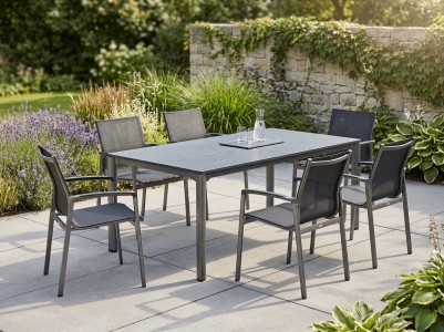 Bozen & Exclusiv-Gartentisch Set Aluminium graphit 6 Stapelsessel und 1 Exclusiv-Tisch verl&auml;ngerbar 165-225-285x95cm