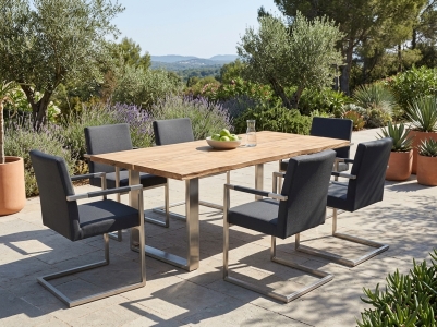 Niehoff M&ouml;bel Outdoor Ned & Solid Gartenm&ouml;belset, 6 Freischwinger und 1 Tisch 220x95cm aus Teakholz