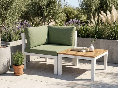 Best Cleveland Sitzecke mit Polstern und Loungetisch mit Teakholzplatte