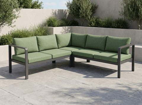 Best Richmond Ecklounge-Set 220x220cm anthrazit mit gr&uuml;nen Polster