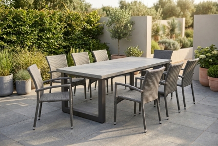 Monte Carlo & Stelvio Gartenm&ouml;belset, 1 Tisch 240x100cm und 8 Stapelsessel