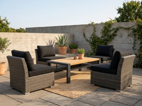 Amesdale & Rocking Loungeset, 4 Sessel und 1 Loungetisch 140x80x41cm