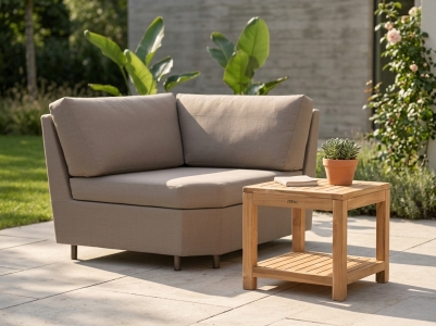 Lobby & Beluga Lounge-Set 85x80x135cm mit Polster und 1 Beistelltisch Teak 45x45x45cm