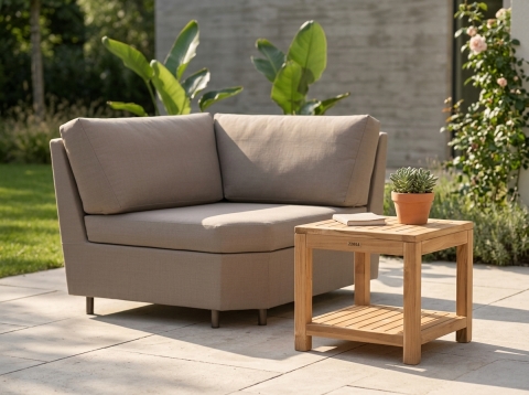 Lobby & Beluga Lounge-Set 85x80x135cm mit Polster und 1 Beistelltisch Teak 45x45x45cm