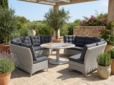 Barcelona & Peace Set 4 Sofa Eckteile und 1 Tisch Alu rund 150cm hellgrau