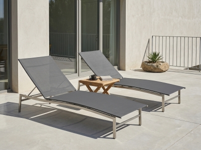 Zebra One-Brasilia Sonnenliegen-Set, mit Teakholz Hocker