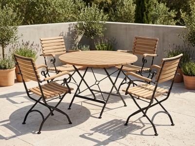 Zebra Florence Sitzgarnitur, 4 Armlehnsessel klappbar und ein Tisch rund 115cm