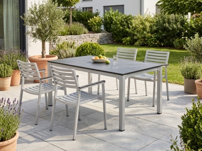 Sieger Faro - Exclusiv Gartenm&ouml;belset, 4 Stapelsessel und 1 Tisch 165x95cm,
