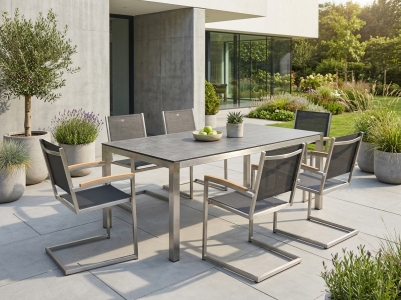 Zebra Kubex-Ponitac Gartenm&ouml;belset, 6 Schwingsessel und 1 Ausziehtisch 190-300x100cm HPL