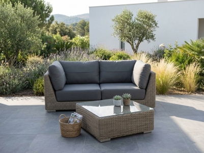 Csun Kingston Loungeset 180cm mit Polster und Tisch mit Glasplatte