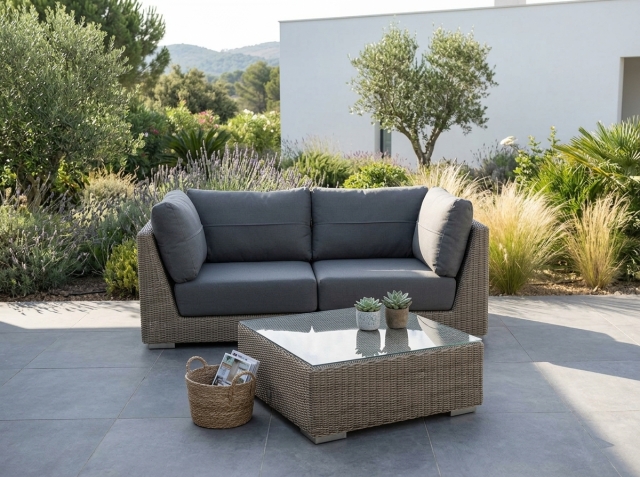 Csun Kingston Loungeset 180cm mit Polster und Tisch mit Glasplatte