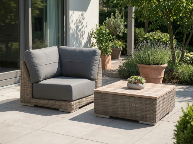 Csun Kingston Loungeset, Eckteil mit Kaffeetisch mit Teakholzplatte