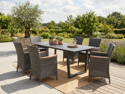 Zebra Unyx-Status Gartenm&ouml;belgarnitur mit Sitzkissen, 6 Geflechtsessel mit Sitzkissen und 1 Tisch 220x100cm mit HPL-Tischplatte