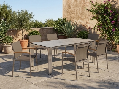Newport - Zix Gartenm&ouml;belset, 6 Sessel und 1 Ausziehtisch 180-280x100cm mit HPL-Platte