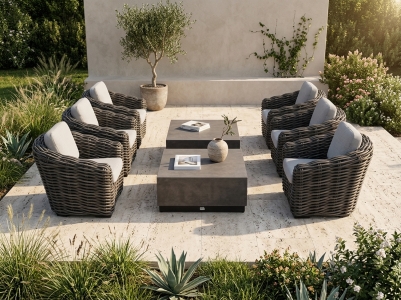 AppleBee Palm Bay - Crete  Loungeset-7, 6 Sessel mit Polster und 2 Loungetische