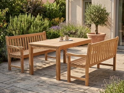 Zebra Yachtclub Teak - Gartenm&ouml;belset, 2 B&auml;nke mit Armlehnen und 1 Tisch 160x90cm