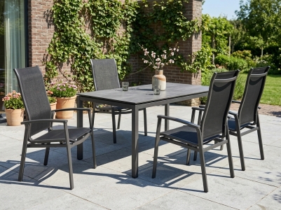 MWH Kensington Plus - Alutapo Gartenm&ouml;belset, 4 Stapelsessel und 1 Tisch 160x95cm