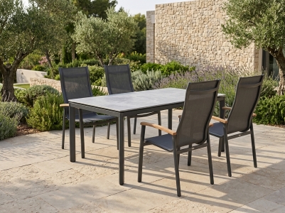 MWH Kensington Teak - Alutapo Set, 4 Stapelsessel und 1 Tisch 160x95cm