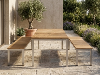 Zebra Naxos Gartenm&ouml;belset aus recyceltem Teakholz, 2 B&auml;nke und 1 Tisch 160x90cm