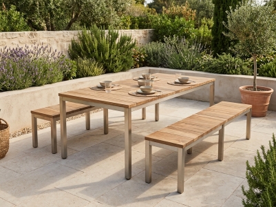 Zebra Naxos Gartenm&ouml;belset aus recyceltem Teakholz, 2 B&auml;nke und 1 Tisch 180x100cm