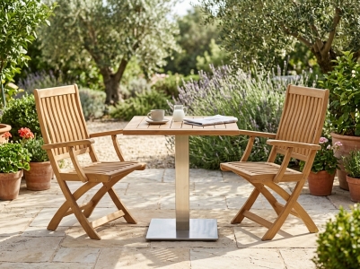 Bistro Set Bali-2, 2 Armlehnsessel klappbar und 1 Bistrotisch 68x68cm
