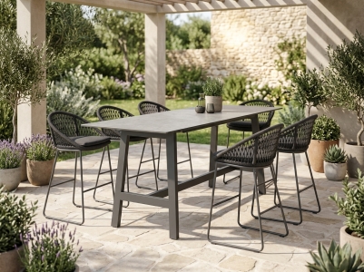 Niehoff Bar-Set Kuta & Tavo, 6 Barst&uuml;hle mit Sitzkissen und 1 Bartisch HPL 220x80cm