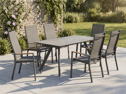 Niehoff M&ouml;bel Outdoor Noah - Palos Flex Gartenm&ouml;belset, 6 Sessel verstellbar und 1 HPL-Tisch 220x95cm