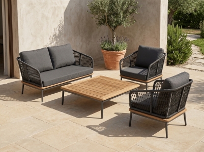 Niehoff M&ouml;bel Outdoor Freeport-7 Loungeset, 2 Sessel, 1 Bank und 1 Kaffeetisch