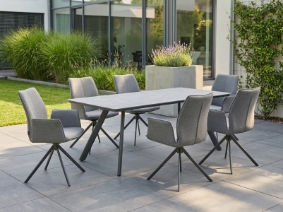 Niehoff M&ouml;bel Outdoor Noah -Portofino Gartenm&ouml;belset, 6 Armlehnst&uuml;hle Alpine grau, 180 Grad drehbar, Tisch 220x95cm HPL