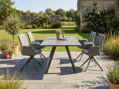 Niehoff M&ouml;bel Outdoor Noah - Portofino Gartenm&ouml;belset, 4 Armlehnst&uuml;hle Alpine grau, 180 Grad drehbar und 1  Tisch 160x95cm HPL