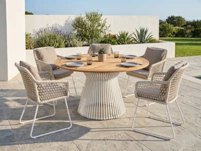 Niehoff M&ouml;bel Outdoor Acore - Lido Gartenm&ouml;belset, 5 Sessel mit Sitz- und R&uuml;ckenkissen und 1 Tisch rund 140cm