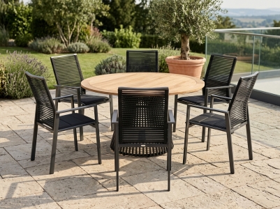 Niehoff M&ouml;bel Outdoor Acore - Cervo Gartenm&ouml;belset, 6 Hochlehner und 1 Tisch rund 140cm