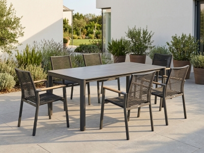 Zebra Vero - Fly Gartenm&ouml;belset, 6 Stapelsessel und 1 Tisch 240x100cm