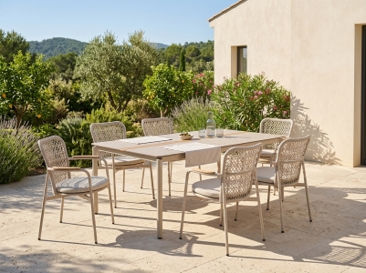 Zebra Liox Gartenm&ouml;bel-Set light taupe, 6 Stapelsessel und 1 Tisch 180x100cm