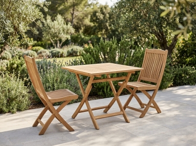 Zebra Bali-Poker Gartenm&ouml;bel-Set aus Teakholz, 2 Klappsessel und 1 Klapptisch 80x80cm